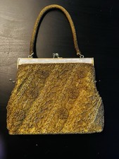 Vintage Gold Beaded Evening Bag Women  s Floral Embroidery Nacre Frame