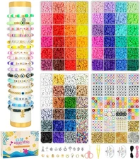 Dowsabel 15000 Pcs Clay Beads Bracelet Making Kit – 72 Colors with Charms Set