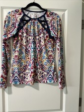 Nannette Lepore Long Sleeve Rash Guard Swim Top Size L Multi Color Pattern