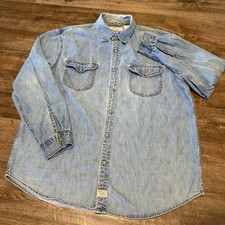 Vintage Levi Strauss Denim Pearl Snap Shirt Men L Blue Jean Western Signature