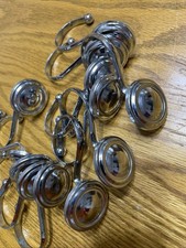 Silver Tone Metal Shower Curtain Hooks Circular Shiny w/Rim Set/12 Lightweight