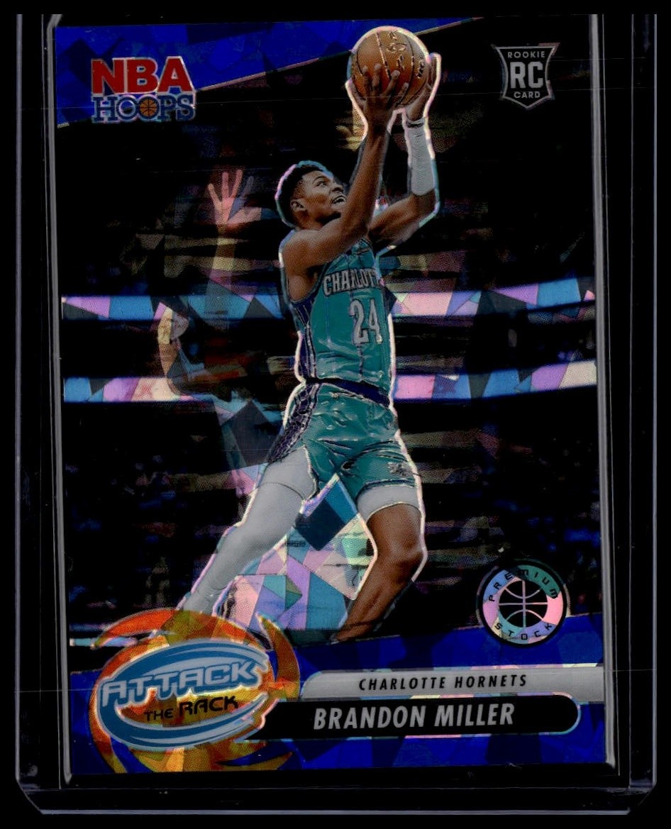 2023-24 Hoops Premium Stock #10 Brandon Miller Attack The Rack Blue Ice #/99