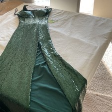 Green Sequin Sleeveless Long Maxi Dress Side Slit Women Regular