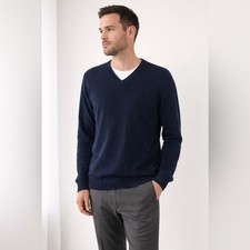 Phenix 100 Cashmere LS V-Neck Navy Blue Sweater Size Medium