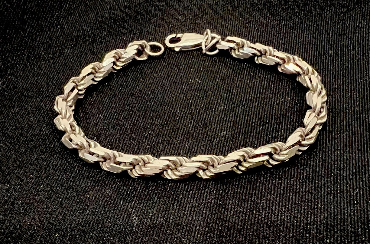Sterling Silver Diamond Rope Chain Bracelet ITALY… - image 1