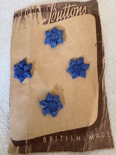 Karte 4 Knöpfe Vintage blau Blumenform
