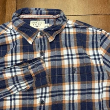 The Normal Brand Flannel Shirt Mens Large Blue Plaid Button Long Sleeve Hiking