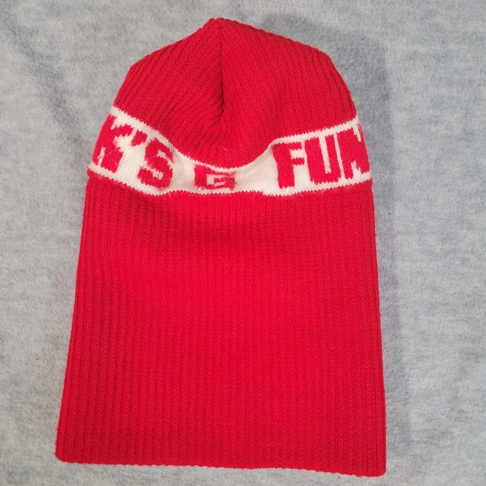 Boné de inverno vintage década de 1970 funk's G malha de esqui gorro vermelho/branco adulto - Imagem 4 de 4