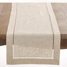 Saro Lifestyle Poly Linen Blend Hemstitched Table Runner 16"x120" Elegant