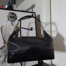Gianni Versace Sunburst Vanity HandBag, Black Leather