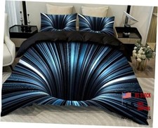 3D Abstract Comforter Set Line Printed Microfiber Stripe Geometric Twin Blue