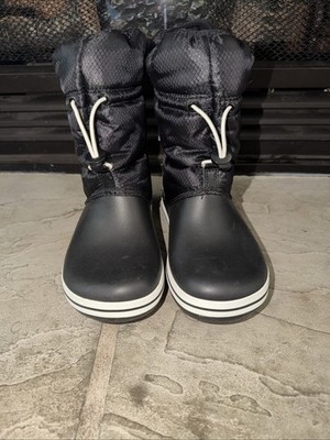 Crocs Crocband Winter Puff Boots Women s W-5 Black White Slip On Drawstring B23