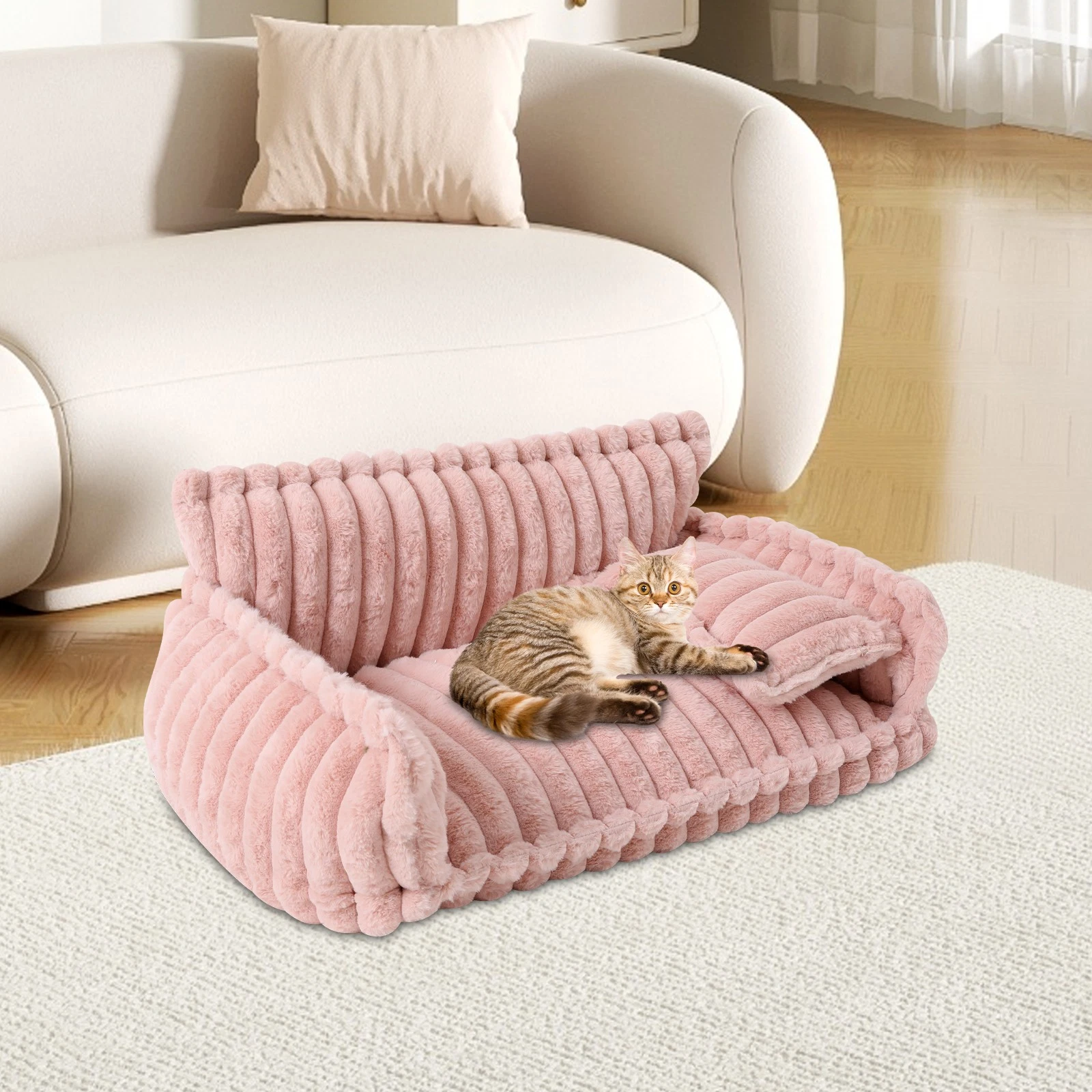 Pet Couch with Removable Washable Cover Pink Fluffy Cat Beds