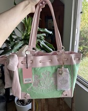 NWT Juicy Couture Classic Scottie Dogs Daydreamer Tote Bag Retro Green and Pink