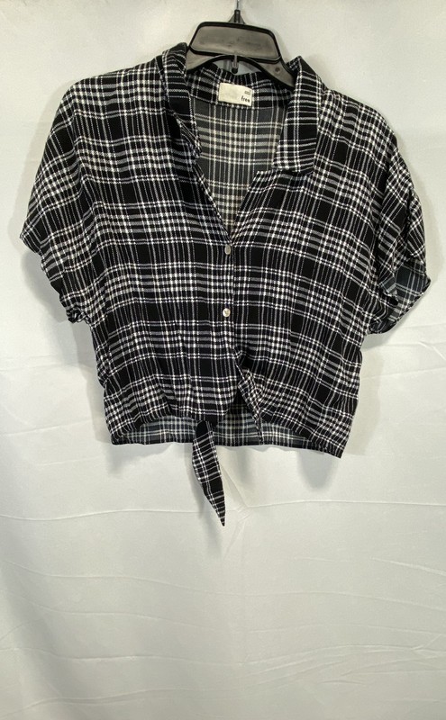 Wilfred Free Women's Black White Plaid Viscose Tie-Front Cropped Blouse Sz S
