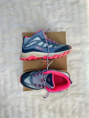 MERRELL MOAB SPEED Mid Hiking Shoes Girls Size 13 FloatPro Pink Blue Waterproof
