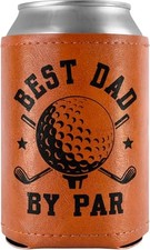 Best Dad by Par Leather Can Cooler Sleeves Holder 12oz   Funny for Golf Gifts