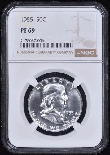 1955 Proof Franklin Half Dollar 50c NGC PF69 - White & Spotless!