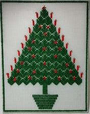 Vintage Plastic Canvas Needlepoint Beaded Christmas Tree Wall Hanging Handmade