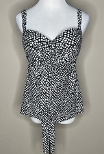 Coco Reef womens tie front black/white tankini top size 36/38D.