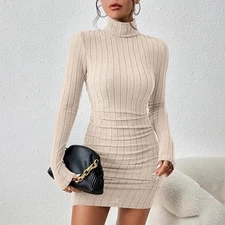 Women's Classic-Fit Lightweight Long-Sleeve Turtleneck Bodycon Mini Club Dress