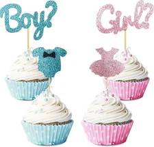 Cupcake Toppers Gender Reveal 16 Pack Boy or Girl Theme, Baby Shower, Birthday