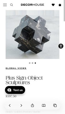 Global Views, Hand-Carved, Golden Portoro Marble, Plus Sign Object Sculpture