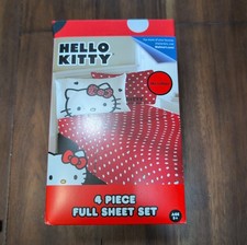 New Hello Kitty 4 Piece Full Sheet Set Microfiber Fitted Flat Sheet Pillowcases