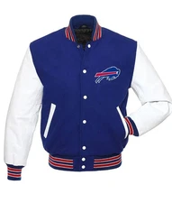 NFL Buffalo Bills Royal Blue Body White Leather Sleeves Jacket Size 4XL