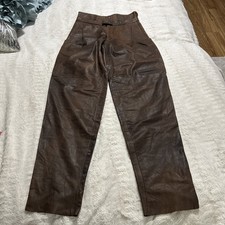 IOU Vtg Leather Mens Biker Pants 30 30Wx34L  1980s Brown