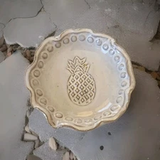 Mud Pie Pineapple Trinket Dish Terracotta Glazed Plate Coaster Tidbit Dish