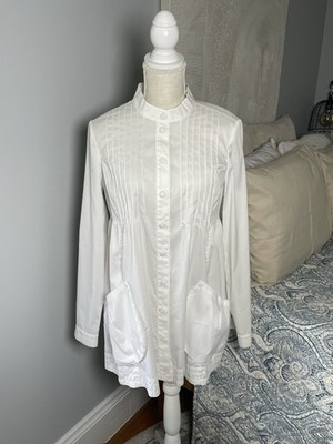 Backstage White Pleated Button Front Longline Shirt Tunic Top Women s S
