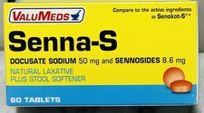 ValuMeds Senna-S Natural Laxative Plus Stool Softener, Docusate Sodium 50 mg