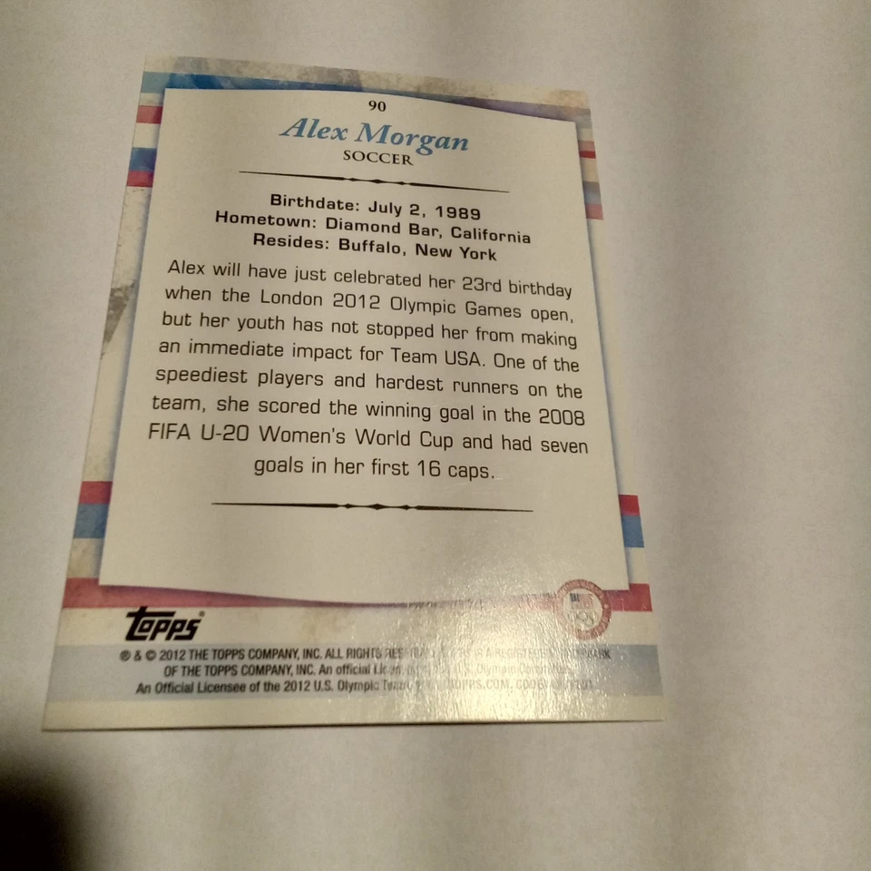 2012 Topps U.S. Olympic Team and Olympic Hopefuls - Alex Morgan #90 - Image 2 of 2