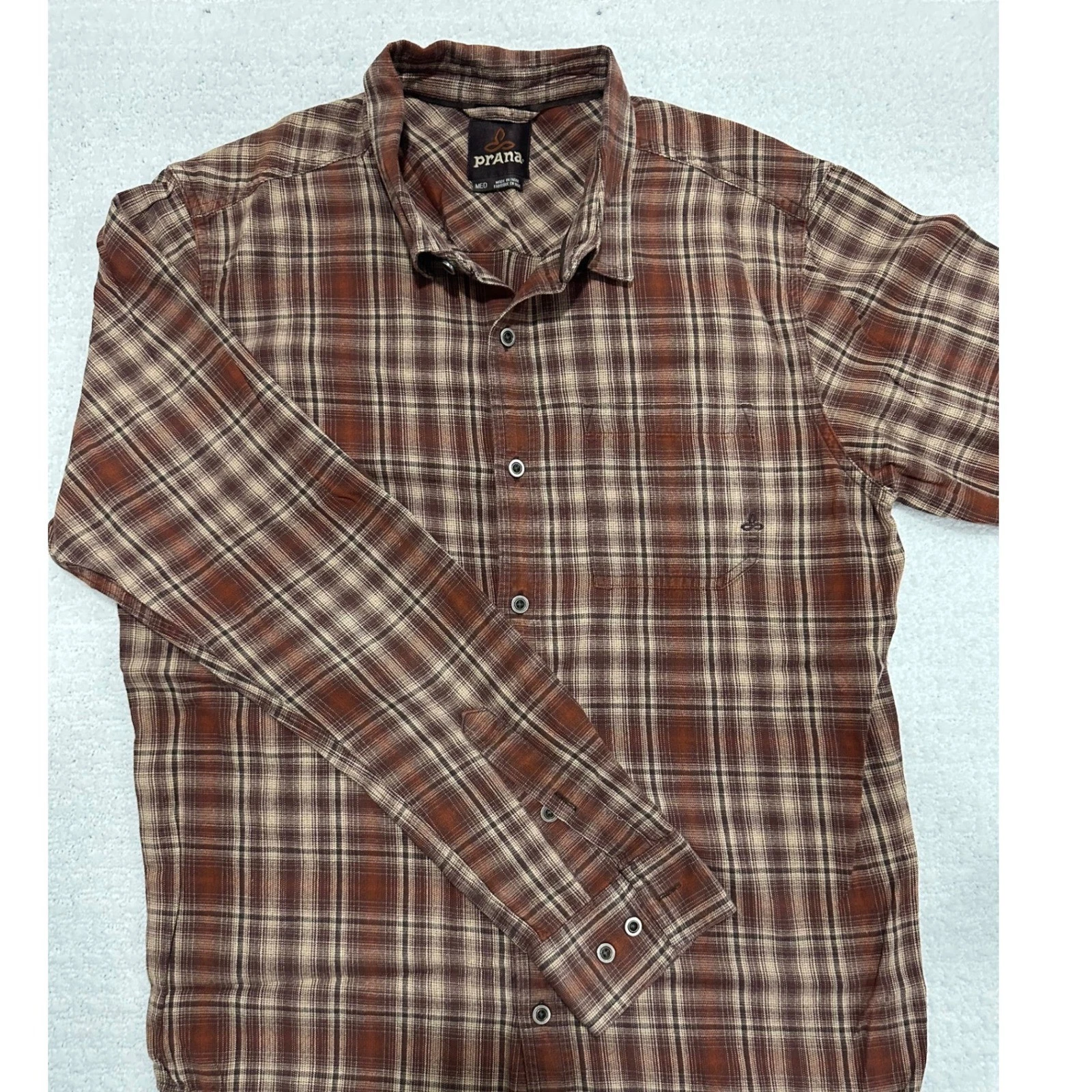 Prana Plaid Flannel Button Down Shirt Medium Long Sleeve