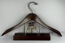 Vintage Wooden Clothes Hangers Suit With Pants Clamp Dark Brown 18  L Lot Of 2