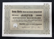 1000 Reichsmark Venus-Werke Corporation Certificate &ndash; 1938