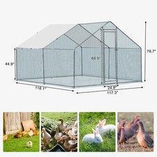 Large Metal Chicken Coop Walk-In Chicken Run 10ft x 10ft Peaked Roof w/Cover