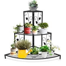 Costway 3 Tier Corner Metal Flower Rack Floral Plant Stand Stair Display Ladder