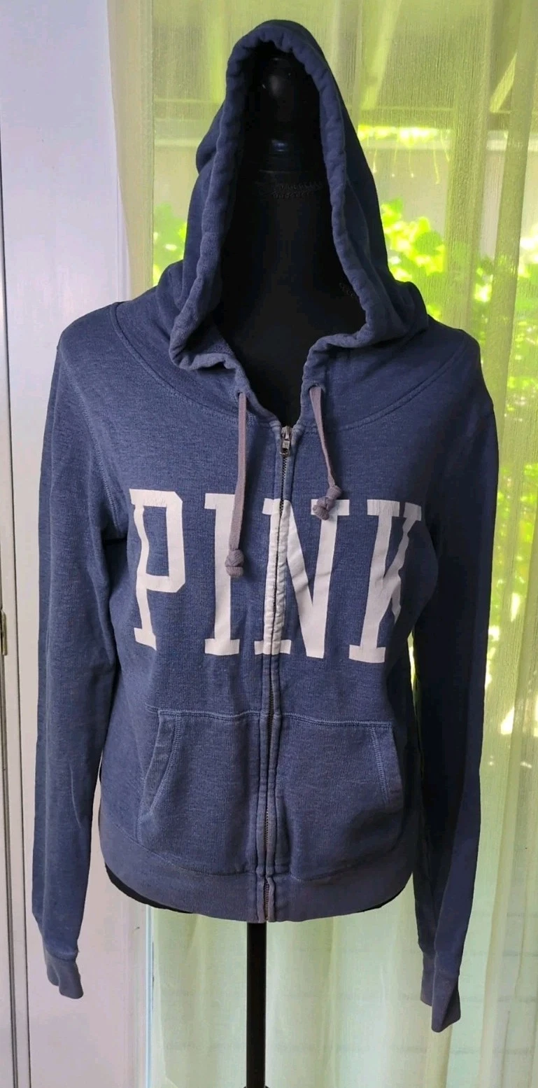 UNDERCOVER Victorias Secret giacca donna piccola blu con cappuccio e zip pile Y2K