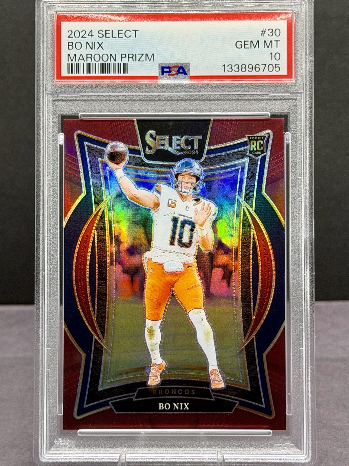 Bo Nix 2024 Select #30 Maroon Prizm /149 RC Broncos PSA 10 *Rookie*💎