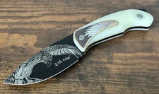 7” Fixed Blade Knife Elk Ridge Full Tang Eagle Laser Engraved Leather Sheath