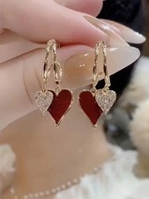 Pendant Earrings Elegant Red Heart - Women's Unique And Simple Design, Suitable