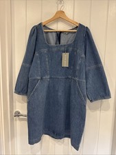 Oliver Bonas BNWT Size 18 Square Neck Short Denim Dress Blue 100% Cotton RRP £69