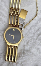 Movado Esperanza gold ladies watch new battery safety chain very nice