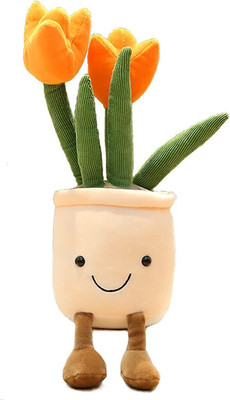 Tulip Plush Toy, 13'' Orange Flower Pot Stuffed Throw Plushie Pillow Doll, Soft F