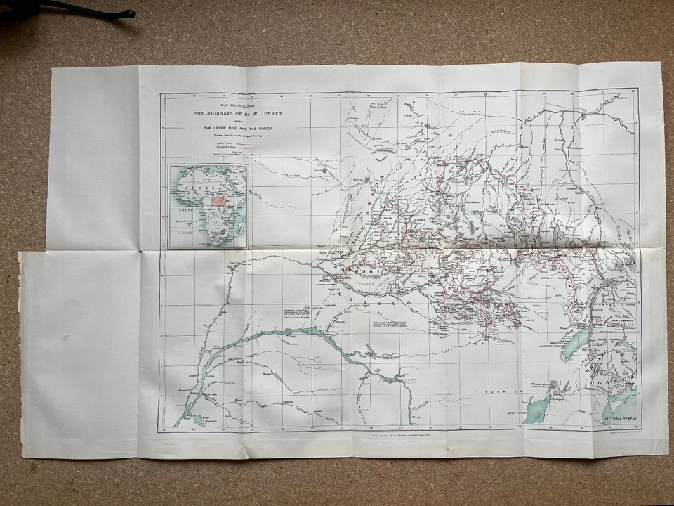 Antique map of Journeys of Dr W Junker between Upper Nile and Congo 1887 - Image 2 of 4