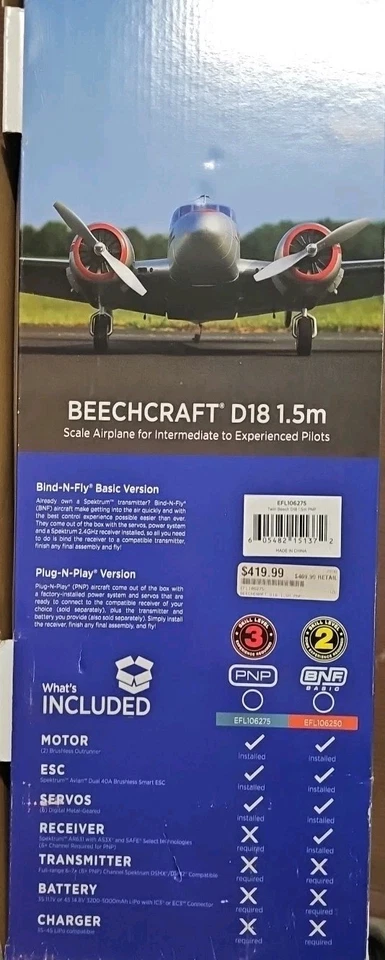 E-Flite BEECHCRAFT D18 1.5M EFL106276 PNP - Image 3 of 3