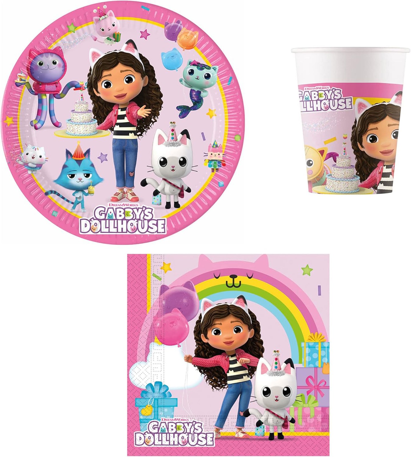 Gabby’s Dollhouse Party Pack Tableware Set Plates Cups Napkins for 16 Children