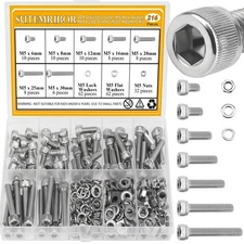 216 Pieces M5 Screws Nuts Washers Set, Sutemribor x M5, Silver 
